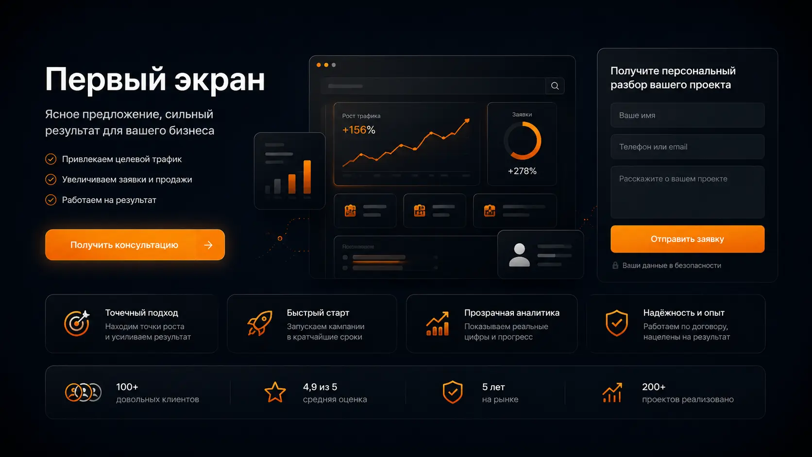 Первый экран продающего сайта