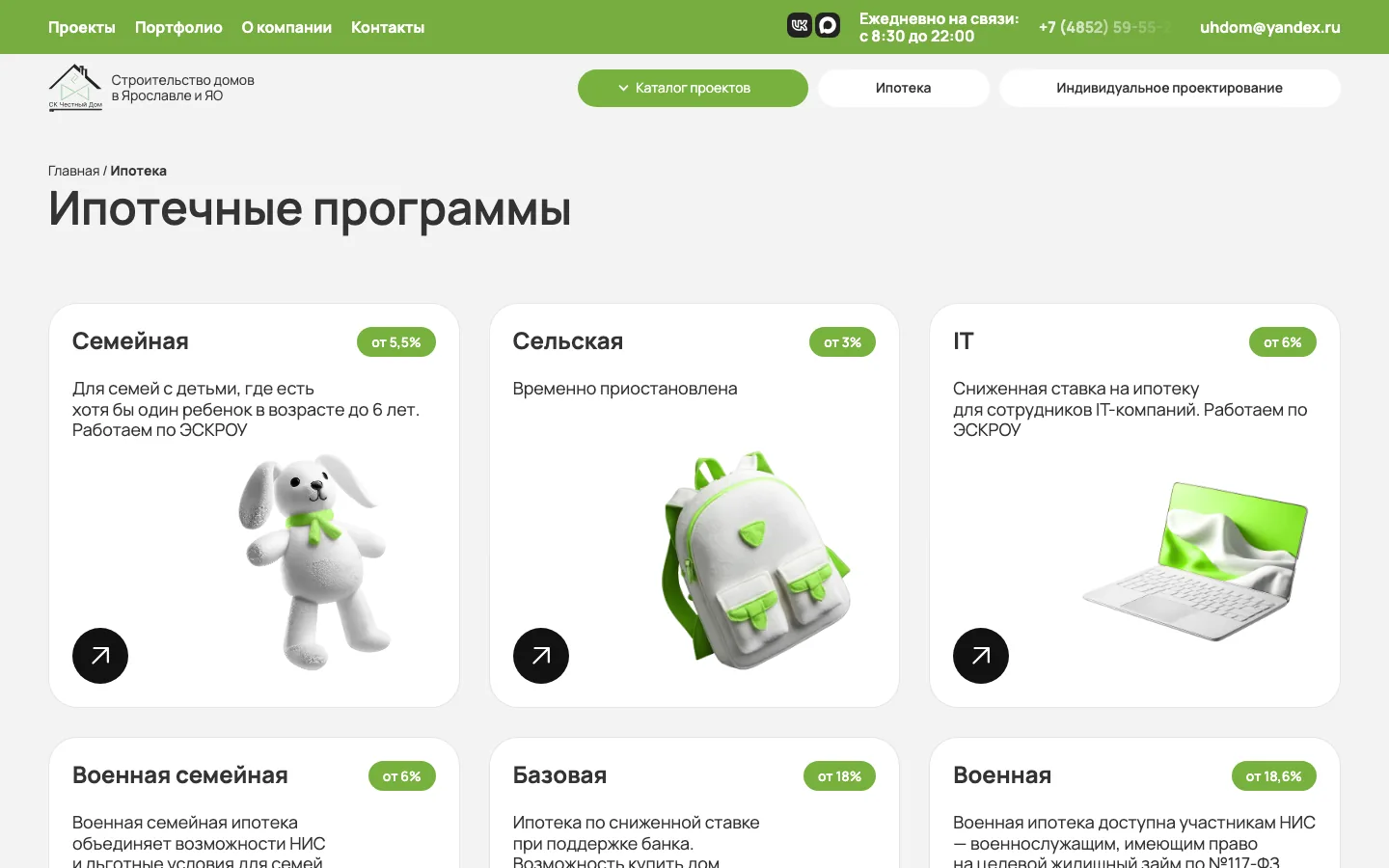 Раздел «Ипотечные программы» на сайте «Честный Дом»